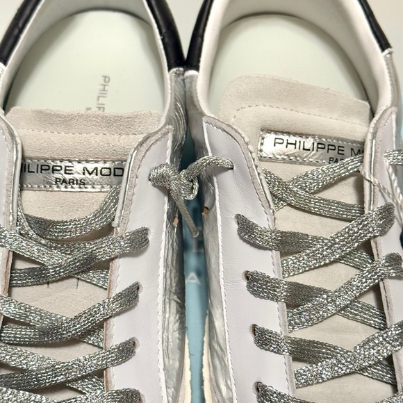 Philippe Model Paris Prsx Low Top Metallic Silver Leather Women's Sneaker Size 8 - Picture 10 of 15